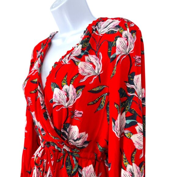 Roxy Red Floral Long-Sleeve V-neck Romper Size Small - Picture 4 of 12